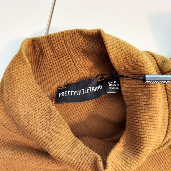 Camel Rib High Neck Crop Top Short Sleeve Shirt New W tag - Picture 2 of 6